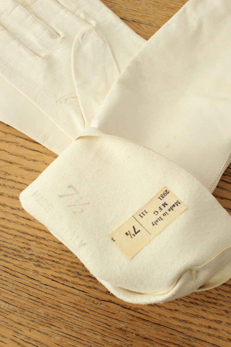 Italian Leather Long Ivory Gloves