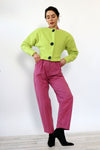 Neon Green Cropped Fleece Jacket XS