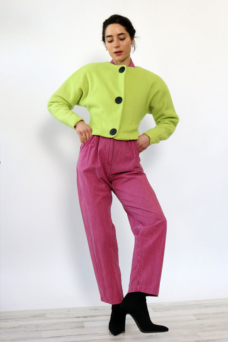 Neon Green Cropped Fleece Jacket XS
