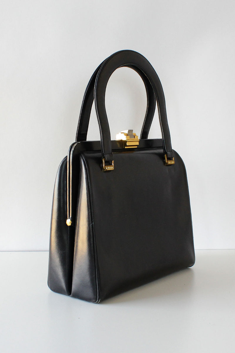 Deco Black Leather Handbag