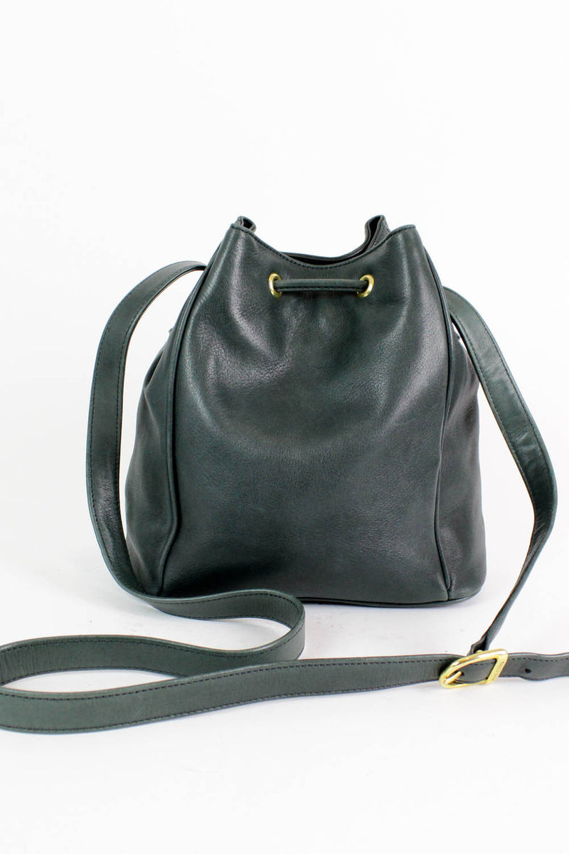 teal leather bucket bag