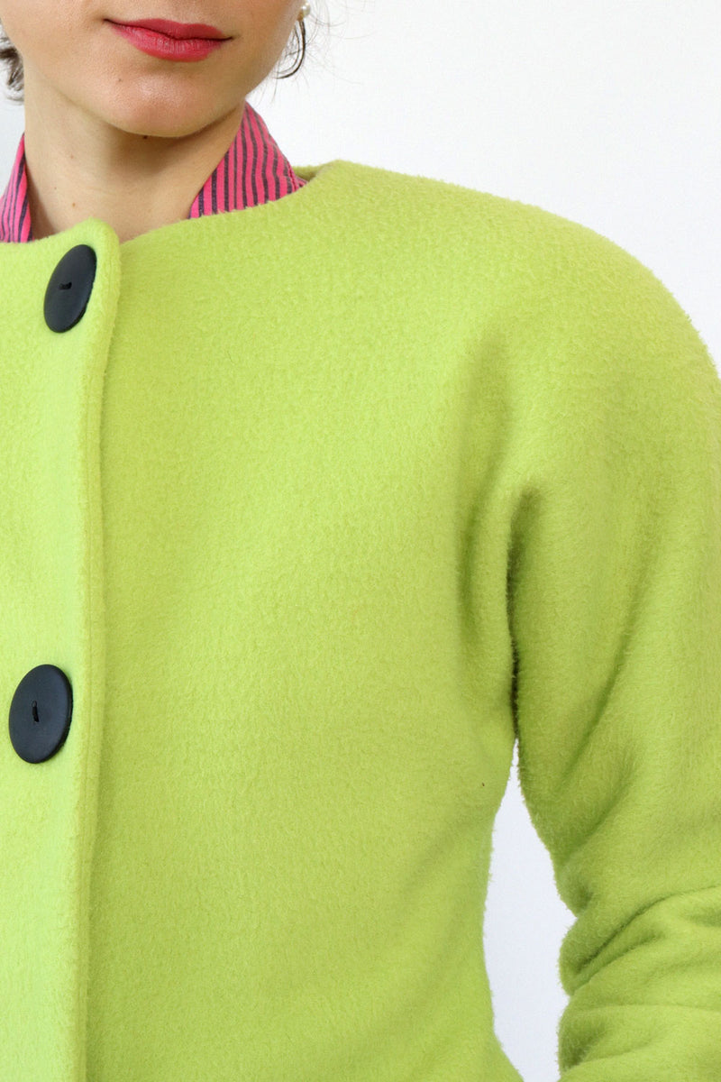Neon Green Cropped Fleece Jacket XS
