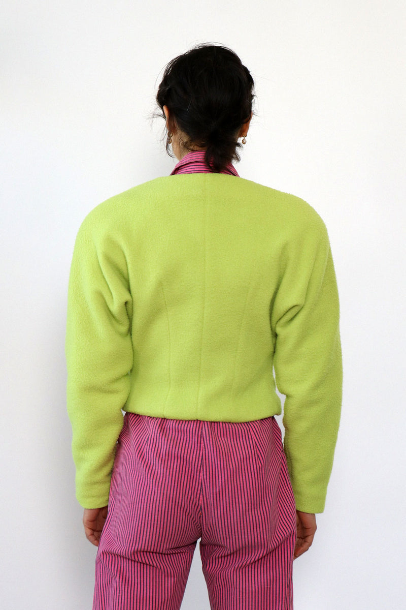 Neon Green Cropped Fleece Jacket XS