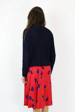 Red Silk Floral Skirt XS