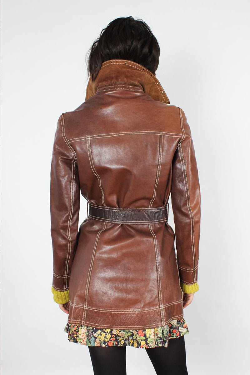 Reversible Bark Leather Belted Jacket S