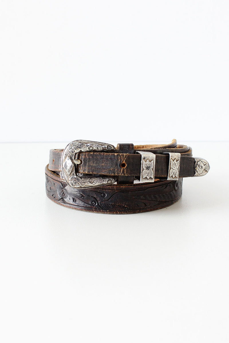 Sterling Etched Western Belt XS