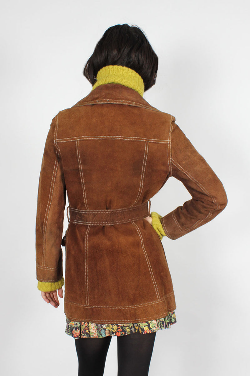Reversible Bark Leather Belted Jacket S