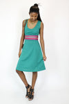 70s Green Knit Flare Dress M