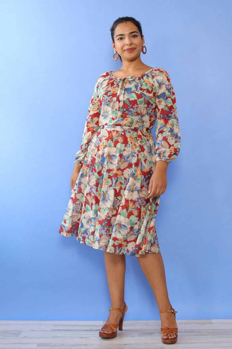 Cranberry Floral Peasant Dress M