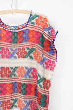 70s Colorful Open Weave Smock Dress