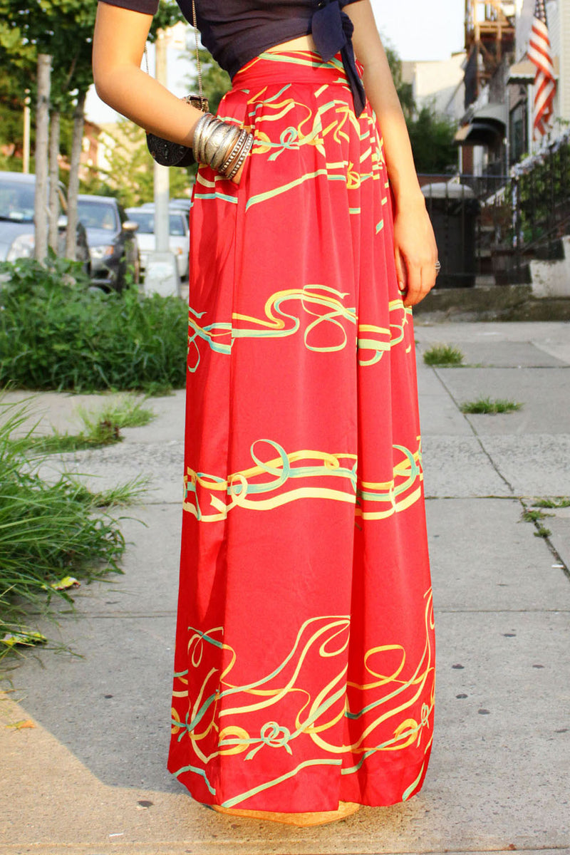 Silk ribbon maxi skirt S