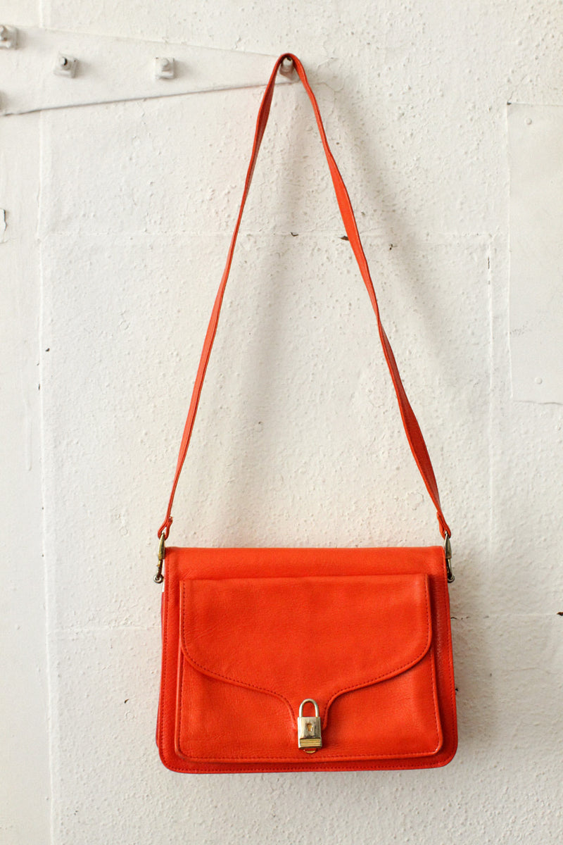 Tomato Red Leather Lock Satchel
