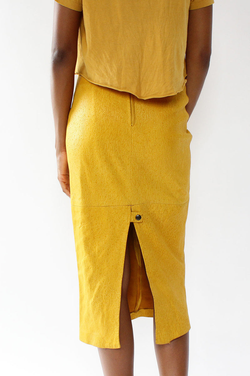 Golden Leather Pencil Skirt S