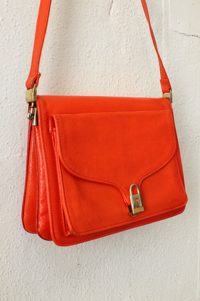 Tomato Red Leather Lock Satchel