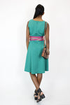 70s Green Knit Flare Dress M