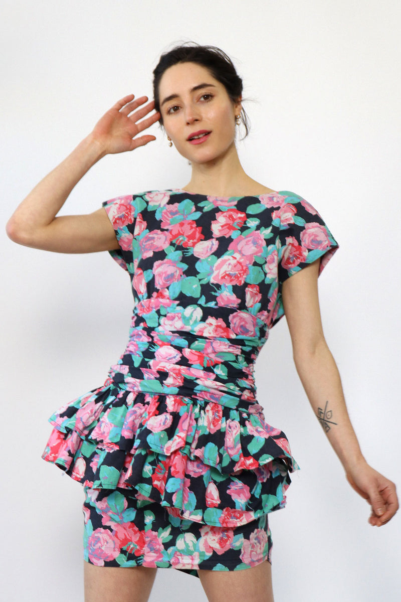 Rosy Ruched Peplum Mini S