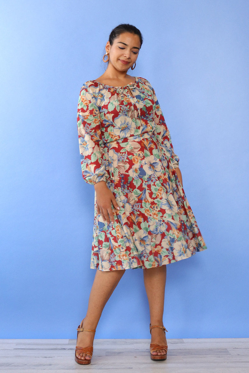 Cranberry Floral Peasant Dress M