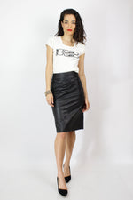 High Waisted Leather Pencil Skirt S