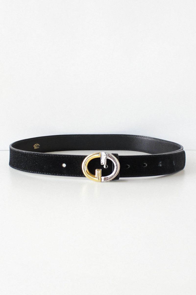 Black Suede GG Buckle Belt
