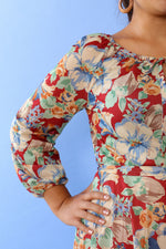 Cranberry Floral Peasant Dress M