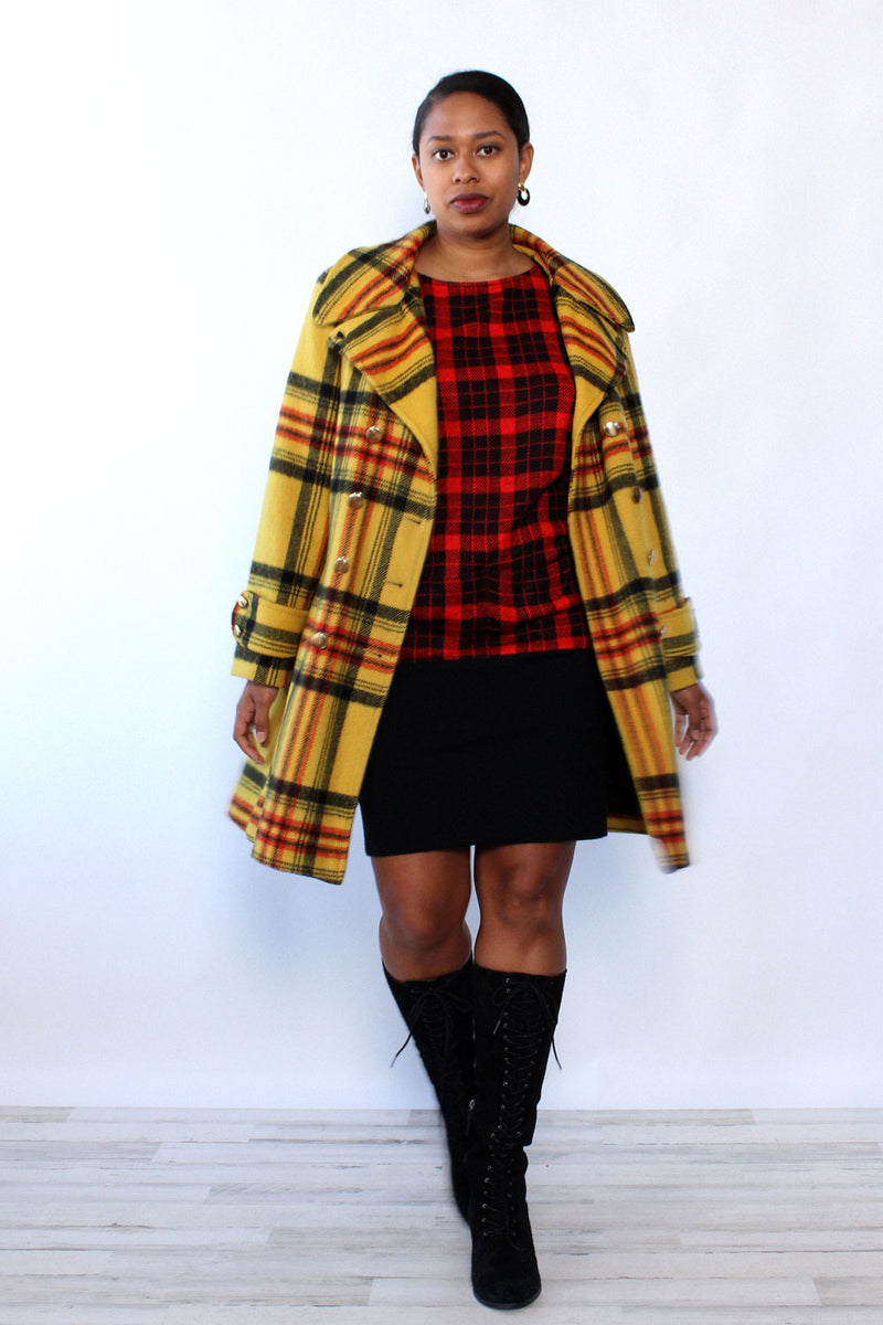 Clueless Plaid 1970s Coat M/L