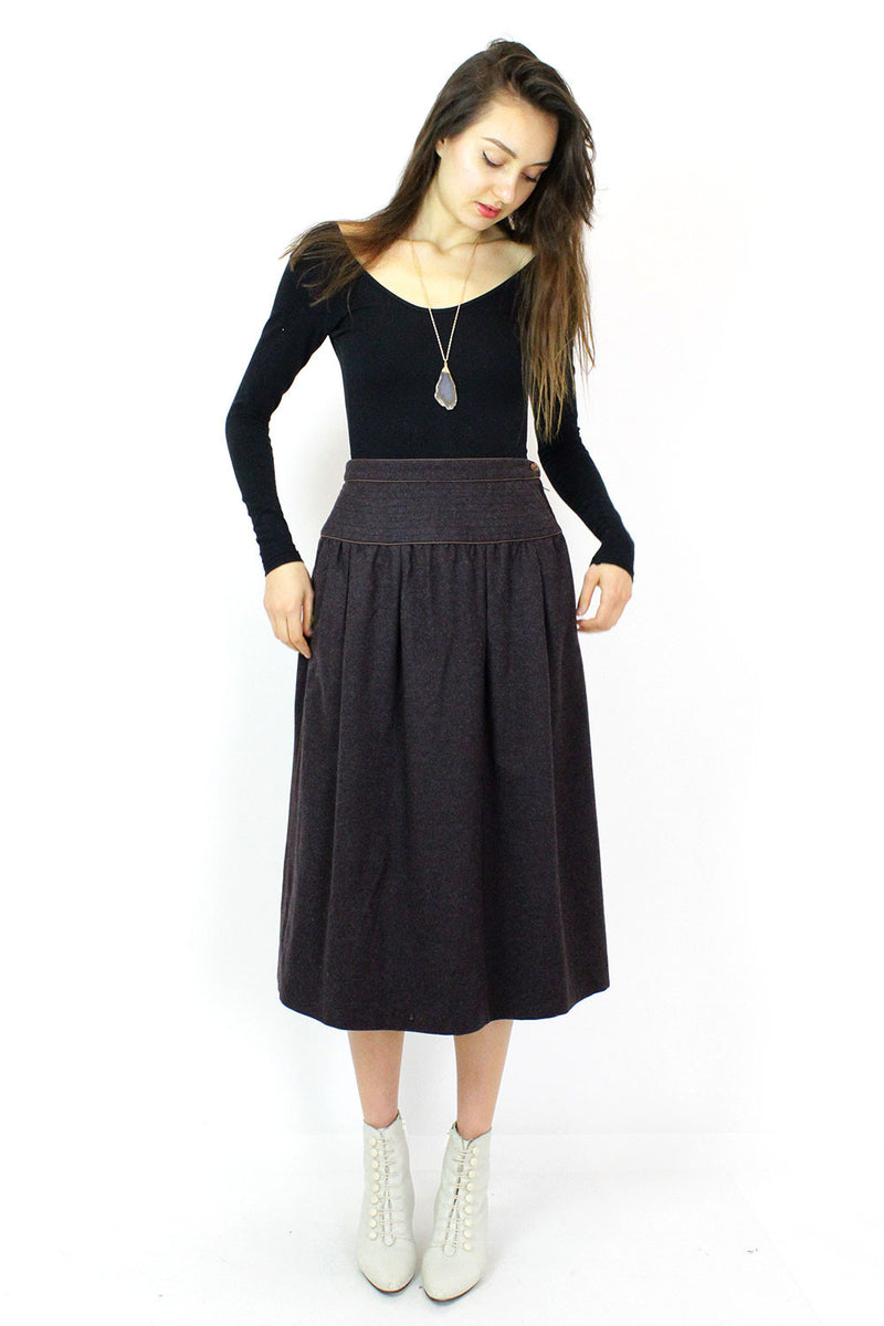 Saint Laurent 1970s Full Wool Skirt with Pockets S