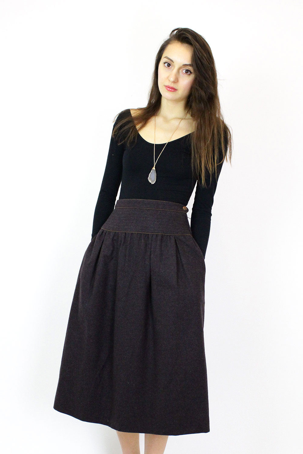 Saint Laurent 1970s Full Wool Skirt with Pockets S
