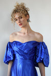 Klein Blue Satin Puff Sleeve Gown S