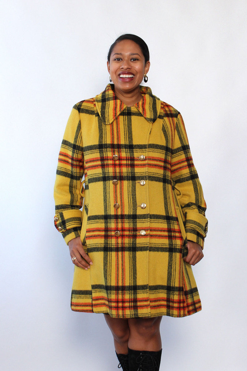 Clueless Plaid 1970s Coat M/L