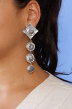 Long Pewter Medallion Earrings
