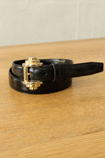 Italian Leather Gold Geo-Buckle Belt XS-M