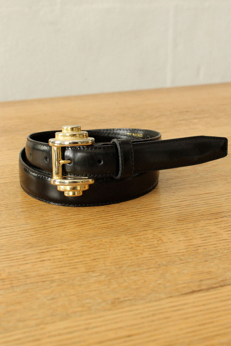 Italian Leather Gold Geo-Buckle Belt XS-M
