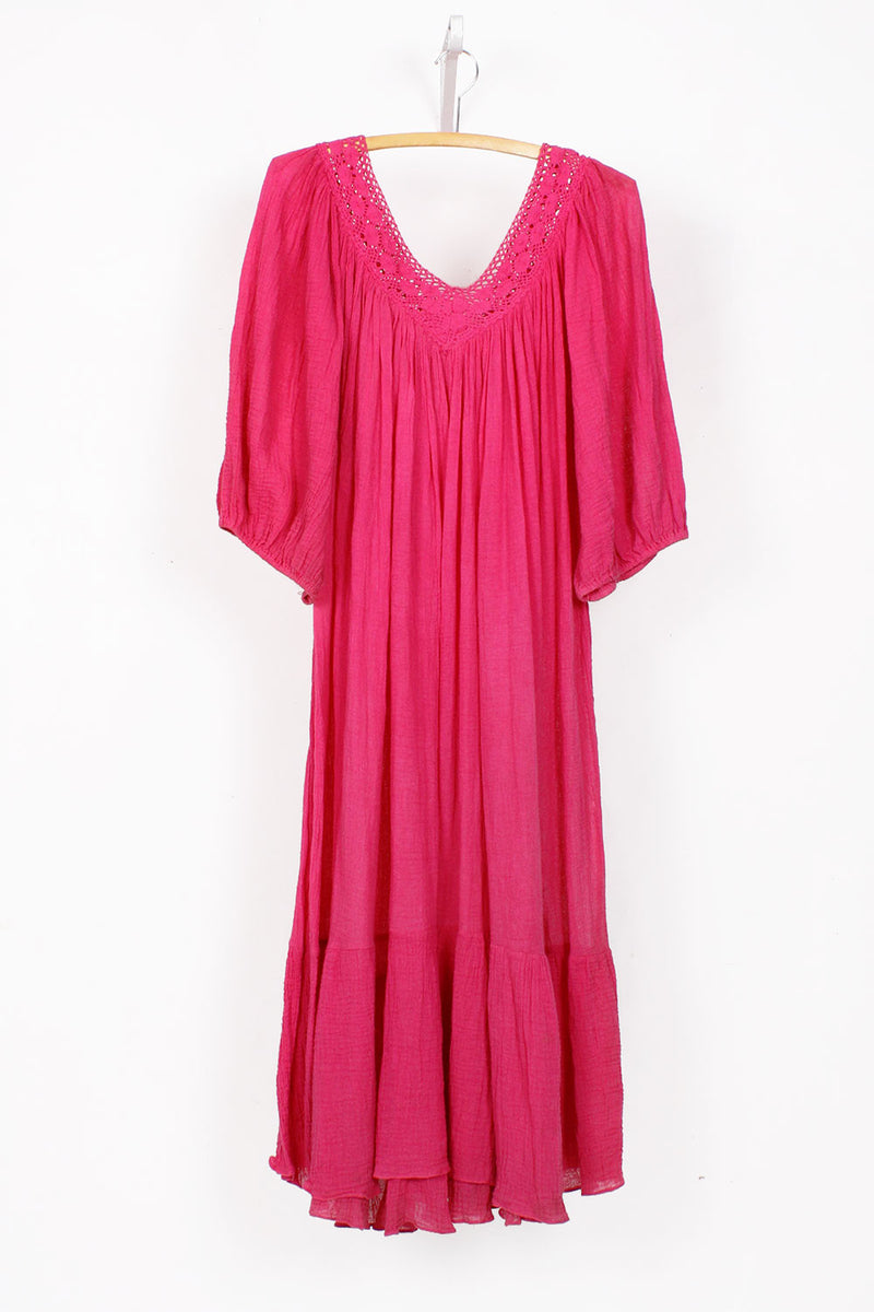 Hot Pink Gauze Crochet Dress