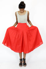 Red Linen Midi Skirt M