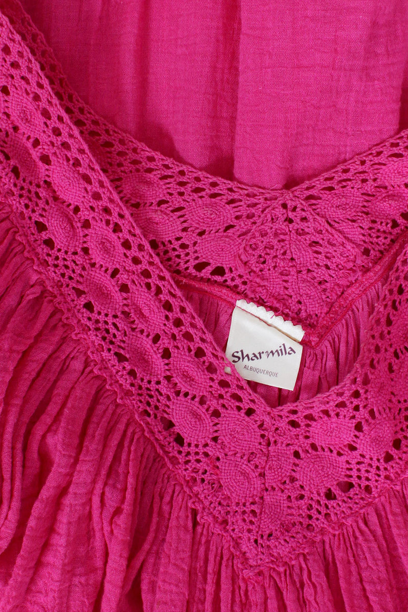 Hot Pink Gauze Crochet Dress OMNIA Hot Pink Gauze Crochet Dress OMNIA