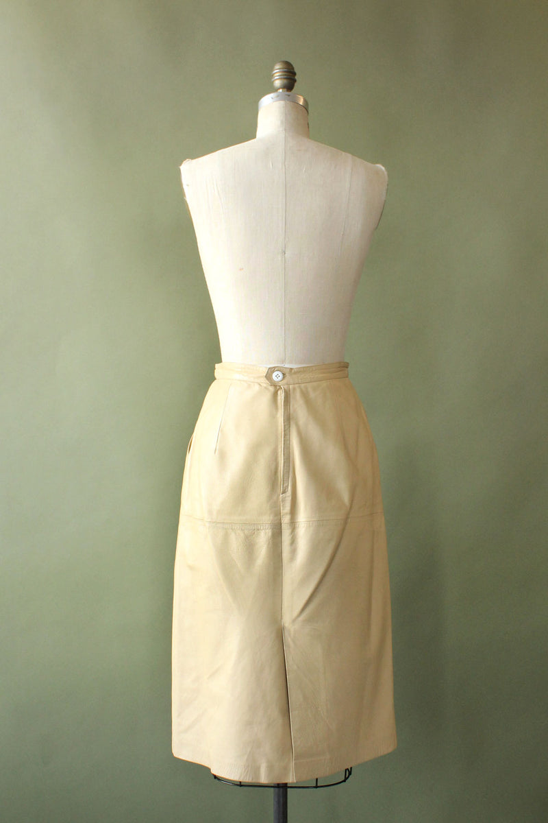 Oatmeal Leather Pencil Skirt S/M