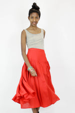 Red Linen Midi Skirt M