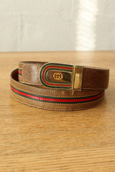 Gold Buckle Gucci Belt Red/green Stripe 