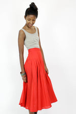 Red Linen Midi Skirt M