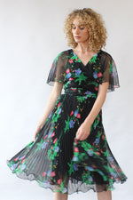 Black Floral Flutter Dress S/M