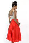 Red Linen Midi Skirt M