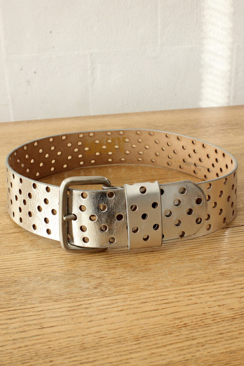 Donna Karan Silver Leather Wide Belt S-L