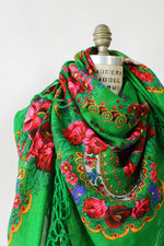 Green Metallic Wool Babushka Shawl
