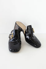 Black Patent Buckle Mules 7