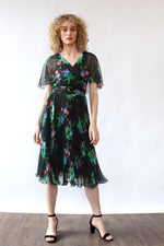 Black Floral Flutter Dress S/M