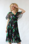 Black Floral Flutter Dress S/M