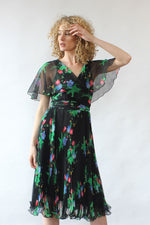 Black Floral Flutter Dress S/M