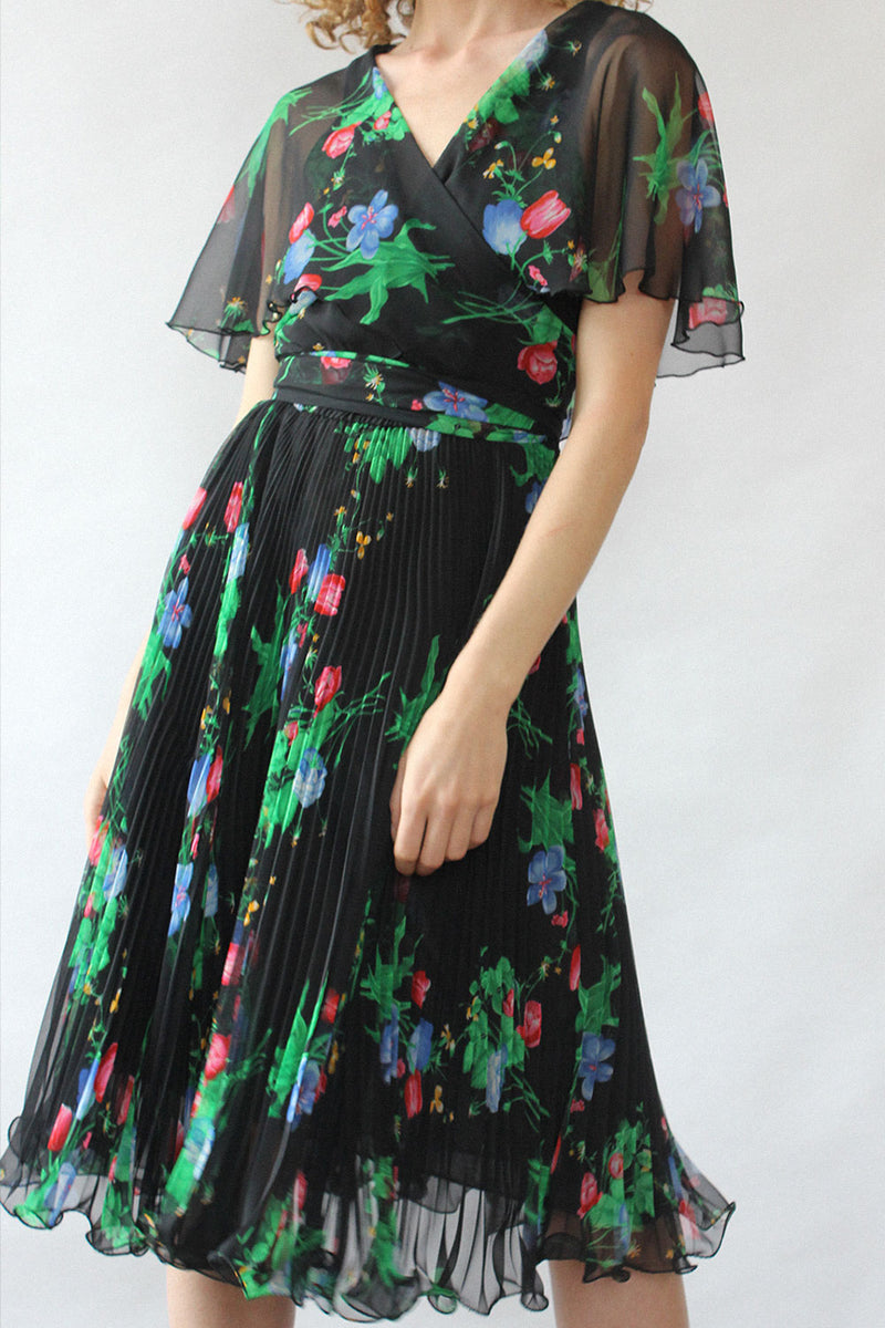Black Floral Flutter Dress S/M