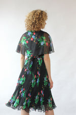 Black Floral Flutter Dress S/M
