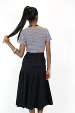 Italian Black Cotton Midi Skirt M/L